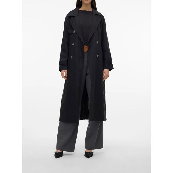 Vero Moda Jackets & Blazers - Vero Moda Black Long Trench Coat Double Breasted Belted NWT